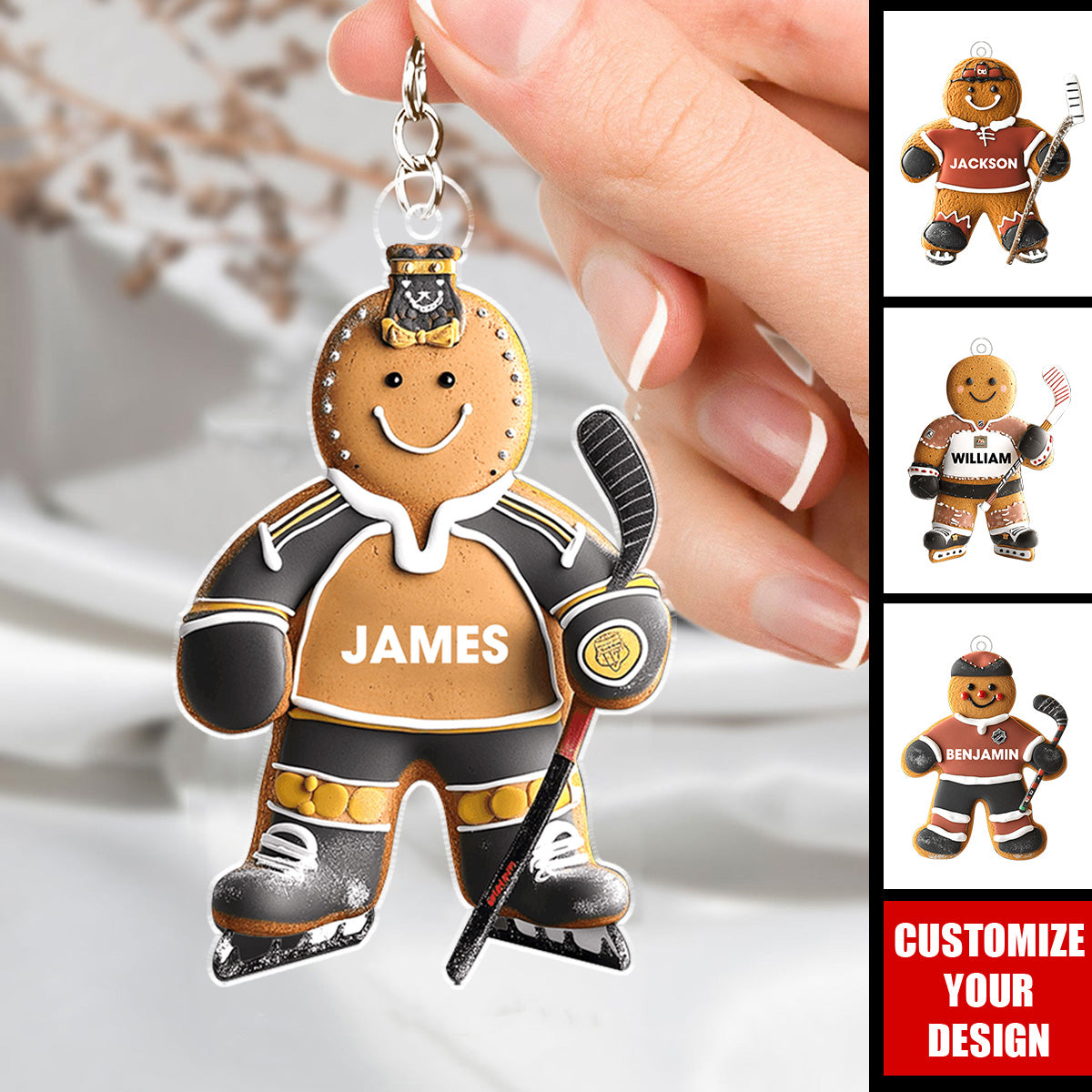 Hockey Gingerbread - Personalized Acrylic Keychain, Gift For Hockey Lovers, Kids