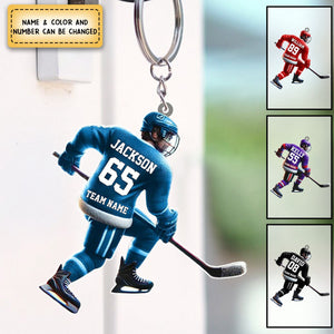 Loving Ice Hockey Personalized Name Shaped Keychain