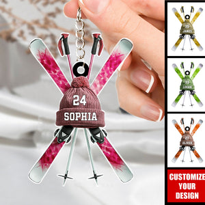 Skiing Snowboard - Personalized Acrylic Keychain, Gift For Snow Skiing Lover