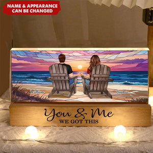 Couple Sitting At Beach Landscape Stained Glass Personalized Acrylic LED Night Light