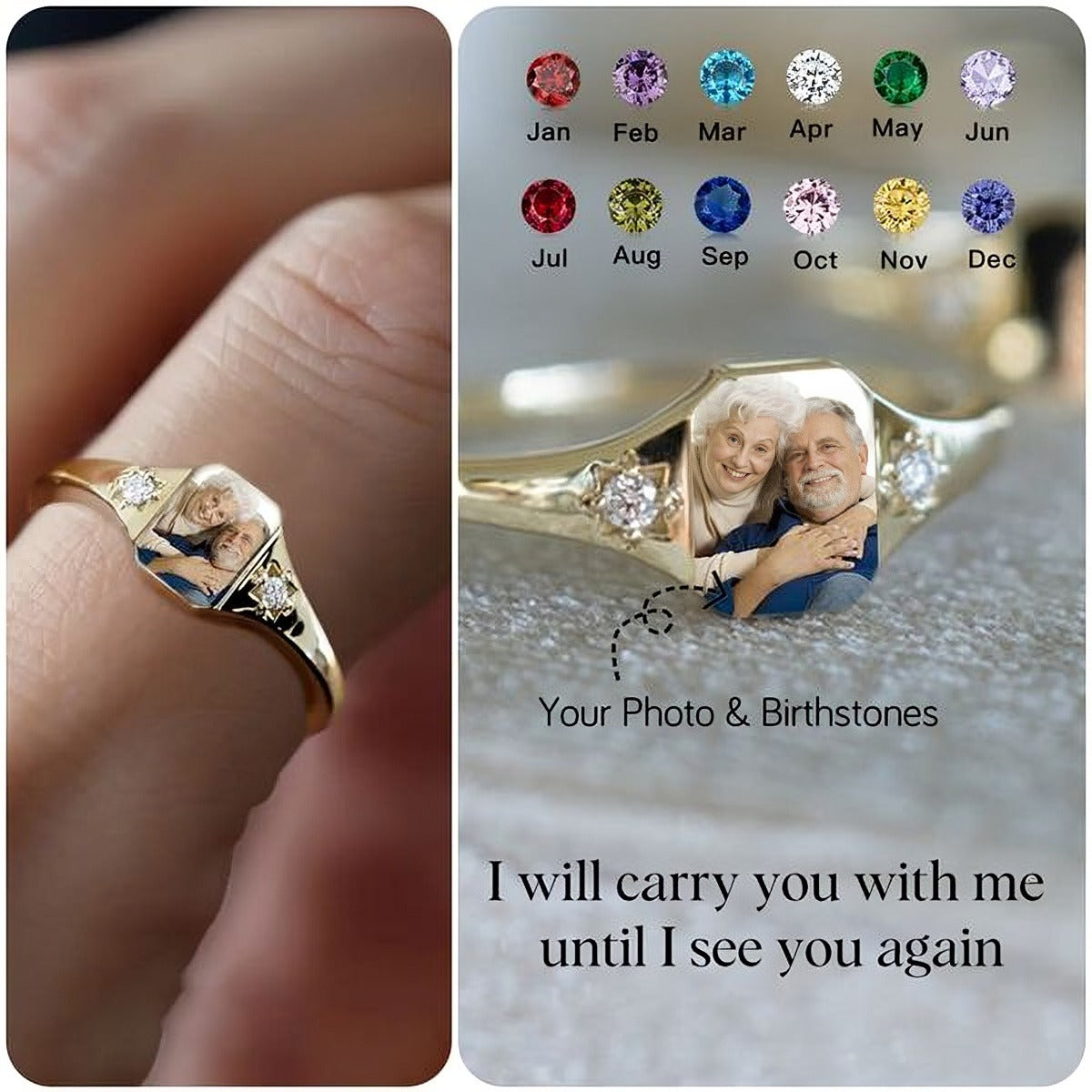 Personalized Photo Birthstone Custom Ring