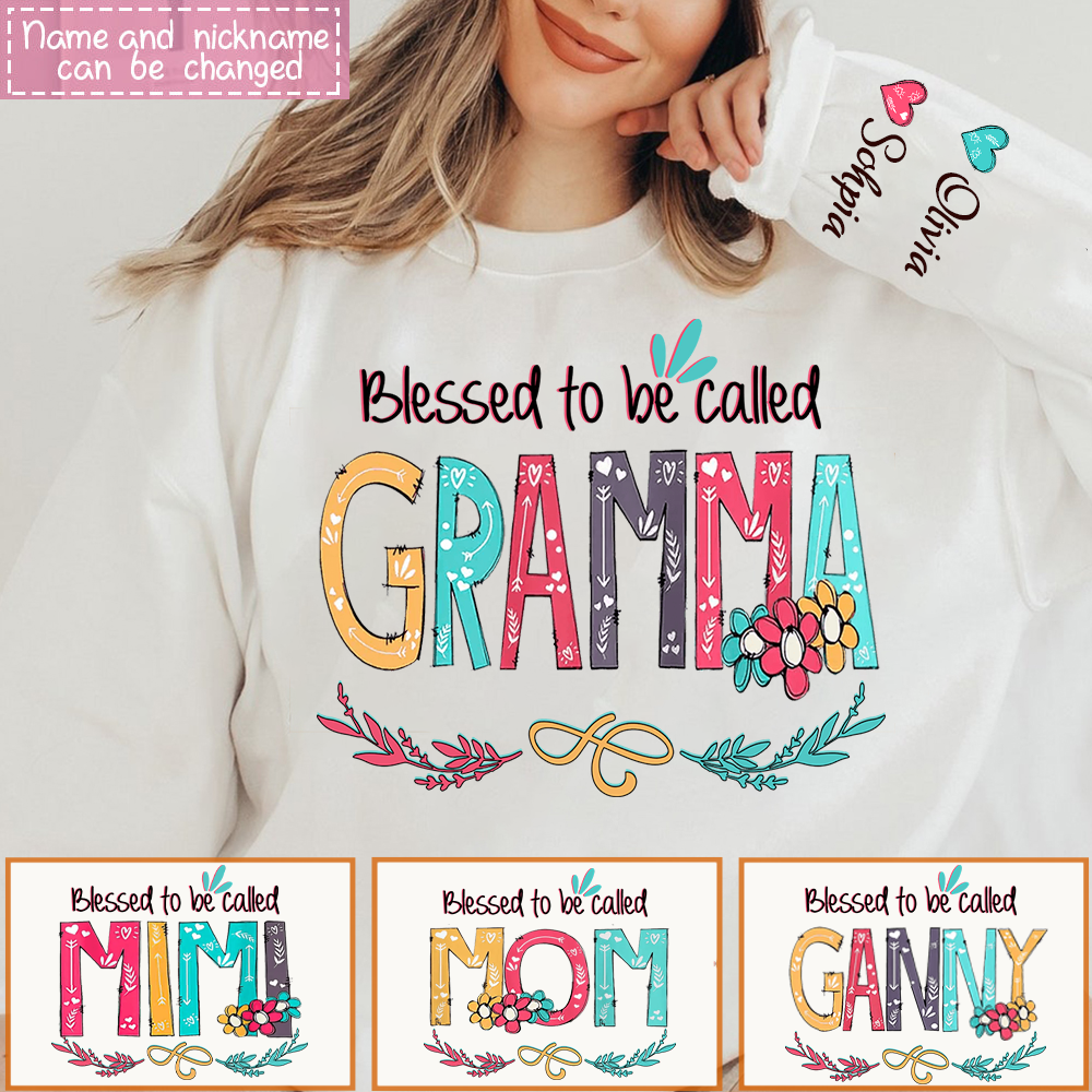 Personalized Blessed to be called Grandma Mom art sweatshirt, custom grandma with grandkids sweatshirt