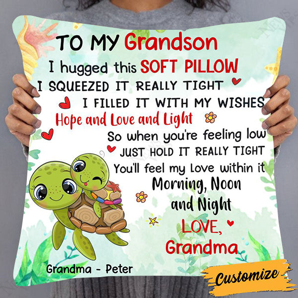 To My Grandson Granddaughter Turtle Grandma & Grandkid Personalized Pillow