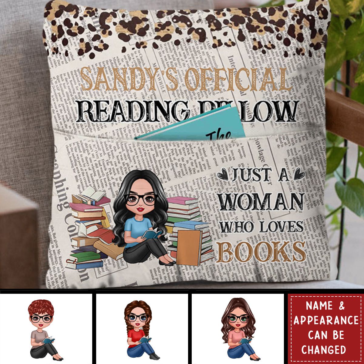 Book Lover Book Worm Girl Personalized Pocket Pillow