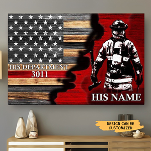 Half Thin Red Line Bunker Gear With Unit Number & Name, Personalized Firefighter Poster