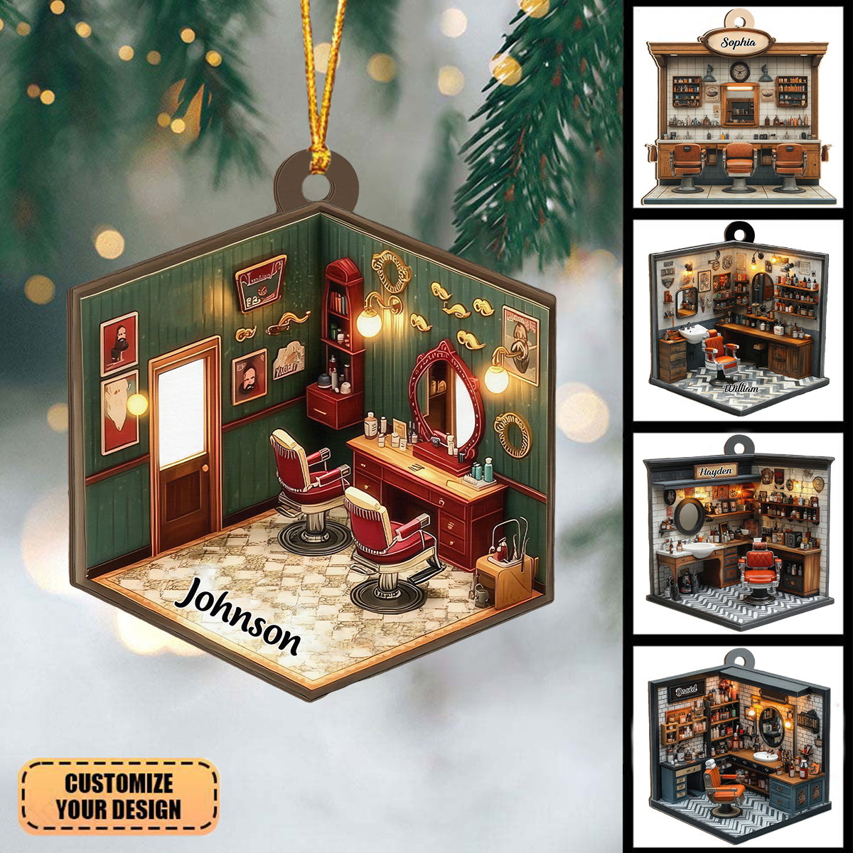 Personalized Barber Shop Hairdresser Christmas Tree Ornament