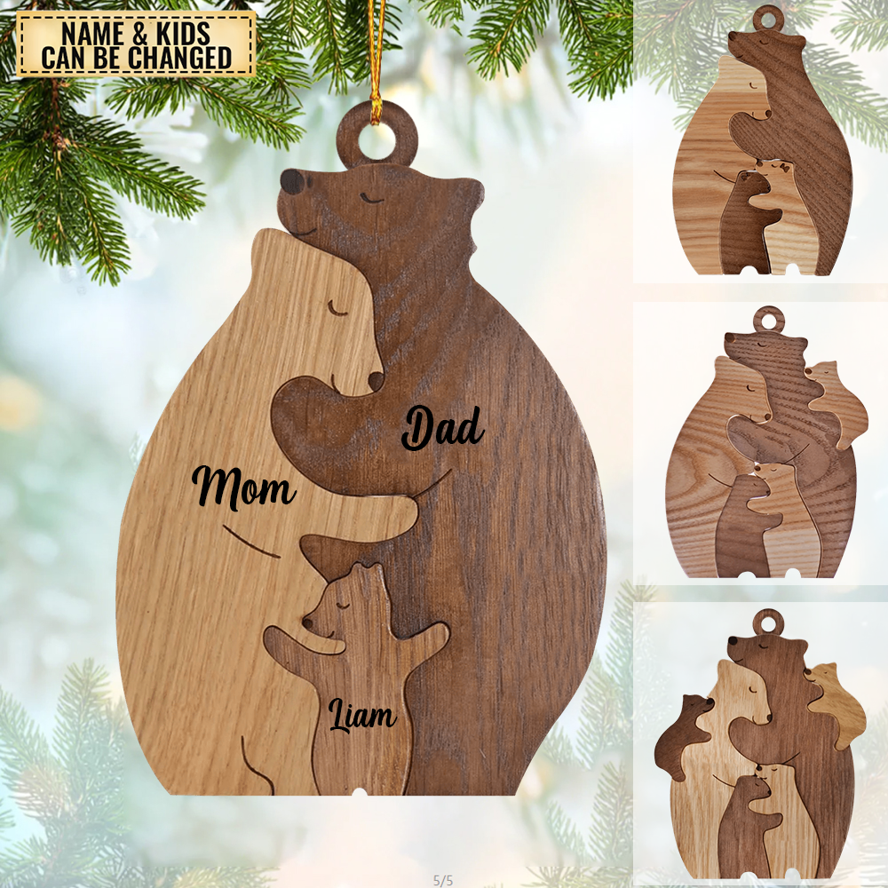 Bear Family Personalized Wood Ornaments