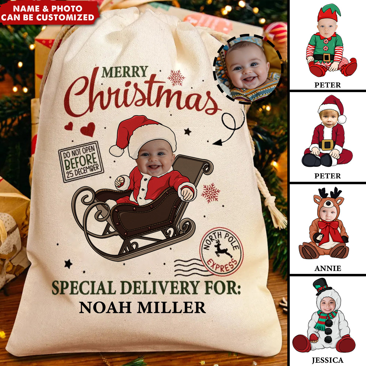 Custom Photo Merry Christmas Special Delivery Kids Parents - Personalized Favor Bag