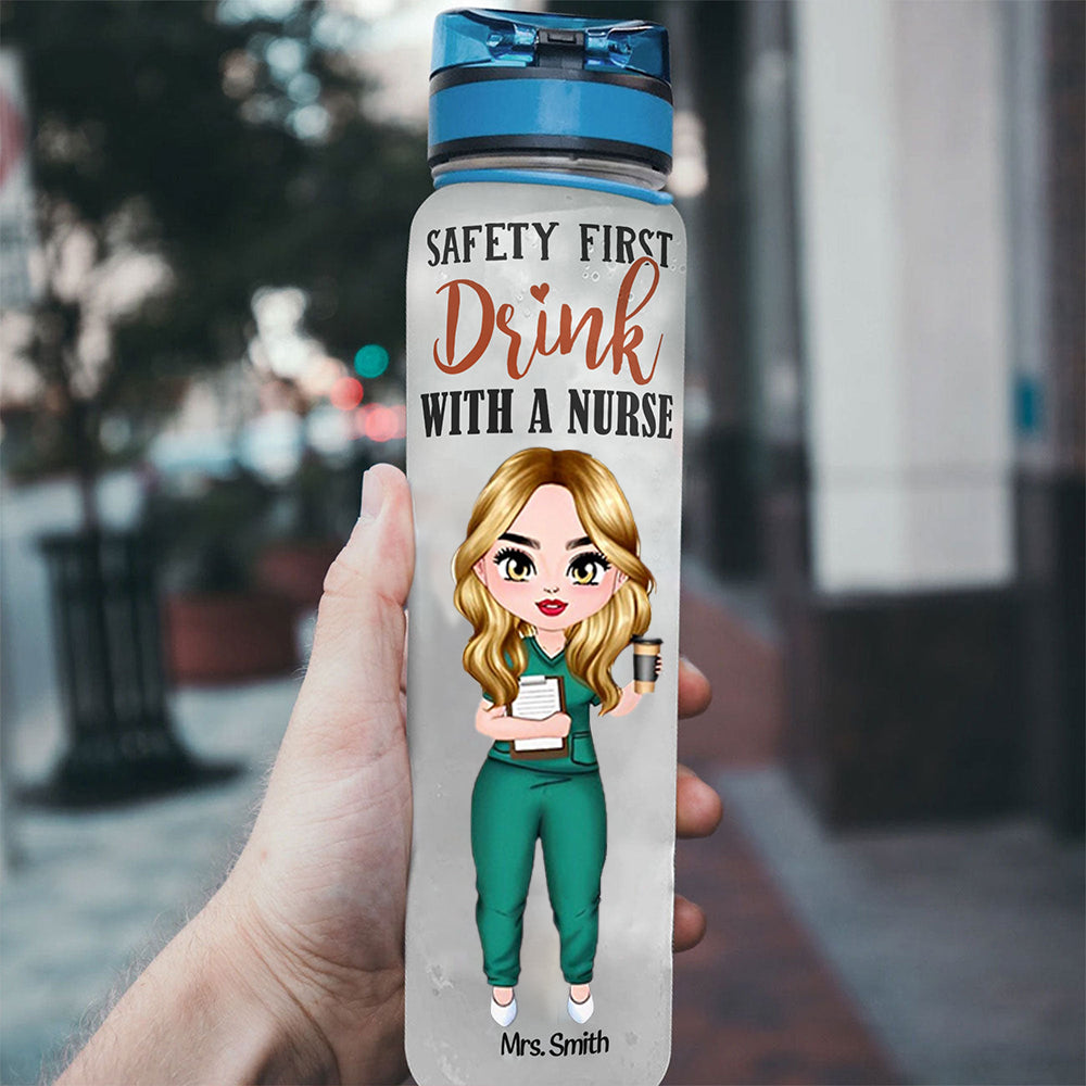 Personalized Water Tracker Bottle - Gift For Nurse - Safety First Drin -  newsvips