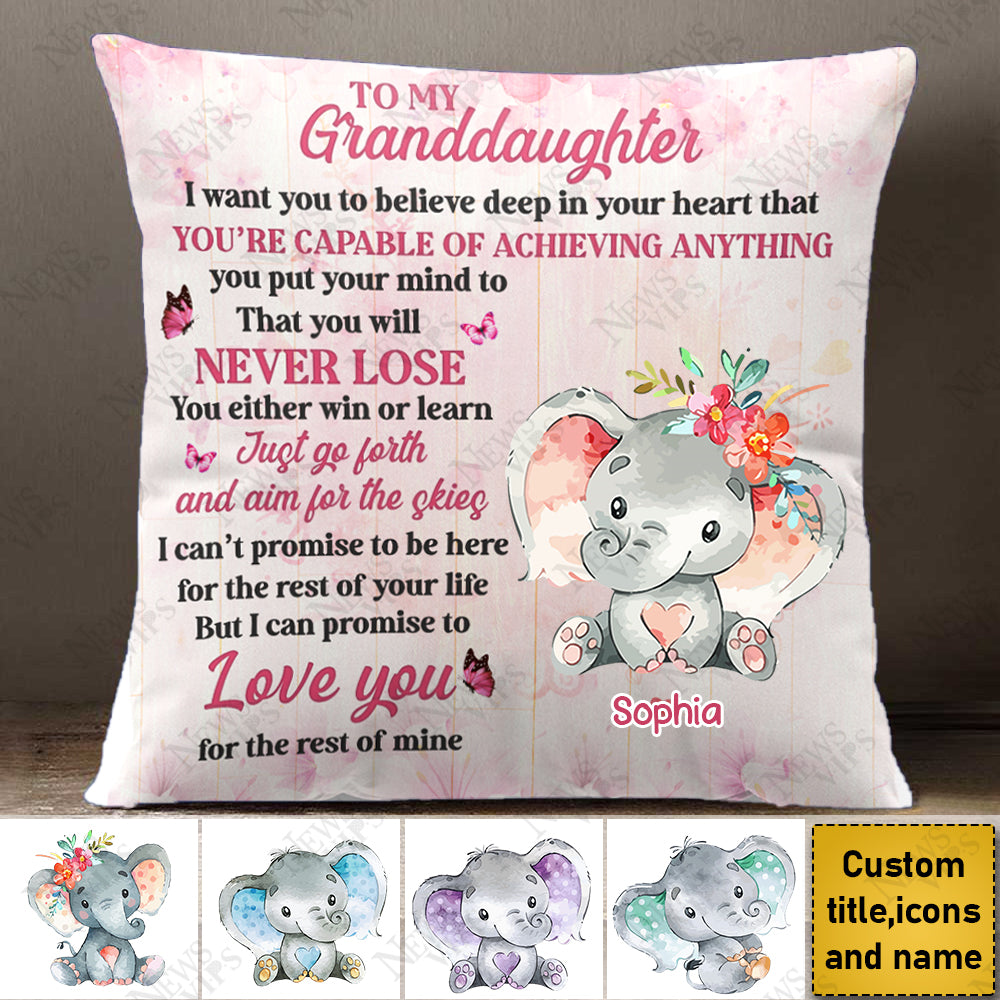 Personalized Granddaughter Daughter Elephant Never Lose Pillow