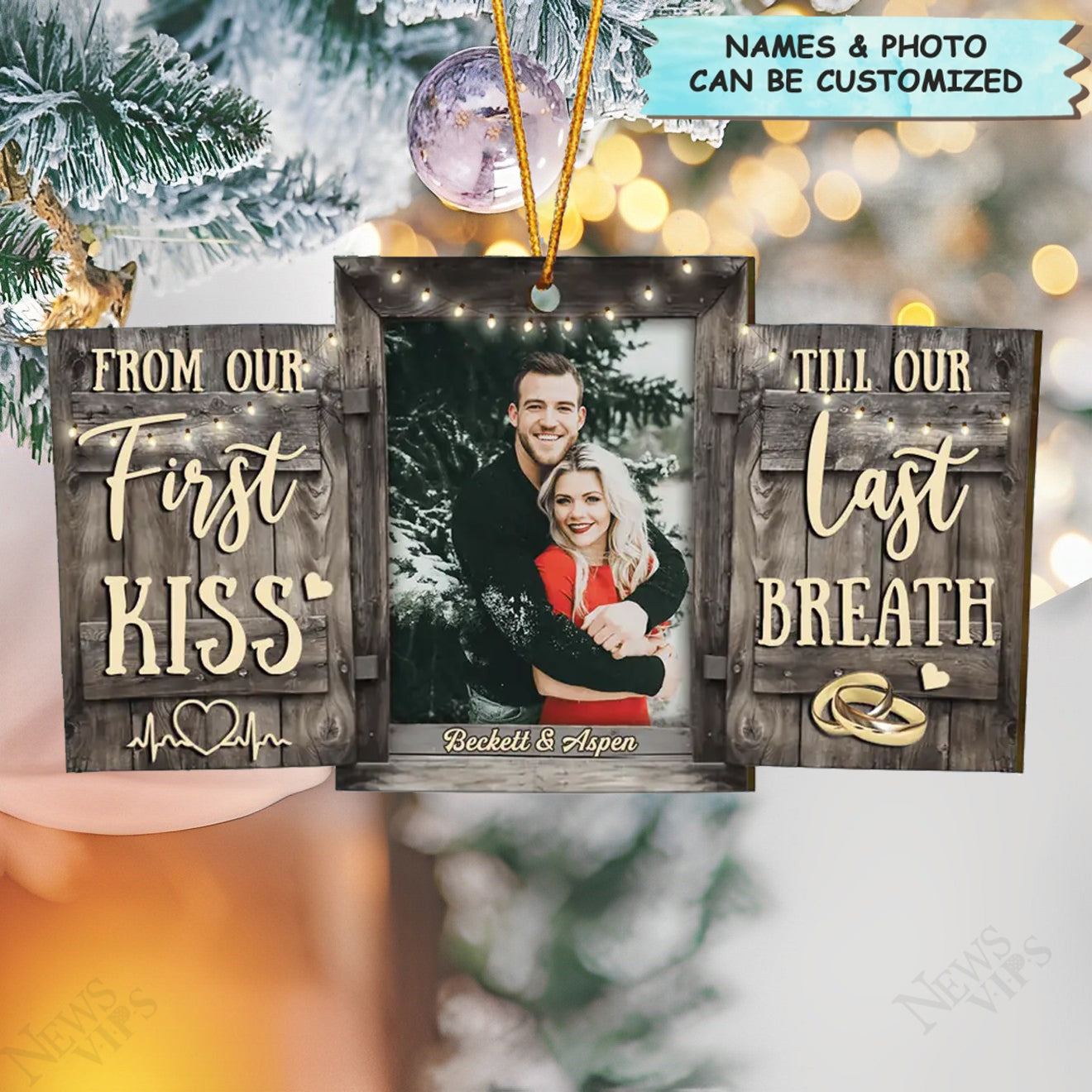 Personalized Wood Ornament - Gift For Couple - From Our First Kiss Till Our Last Breath