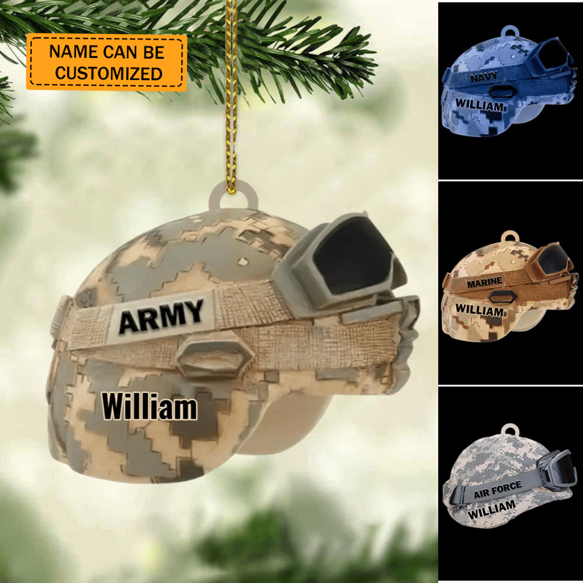 Military Helmet Personalized Cut Ornament Gift For Veteran