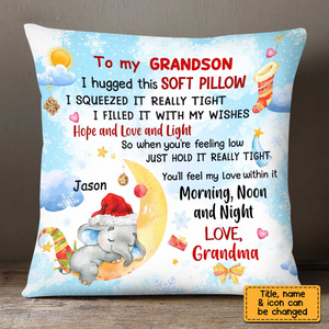 Personalized Elephant To My Grandson Christmas Pillow