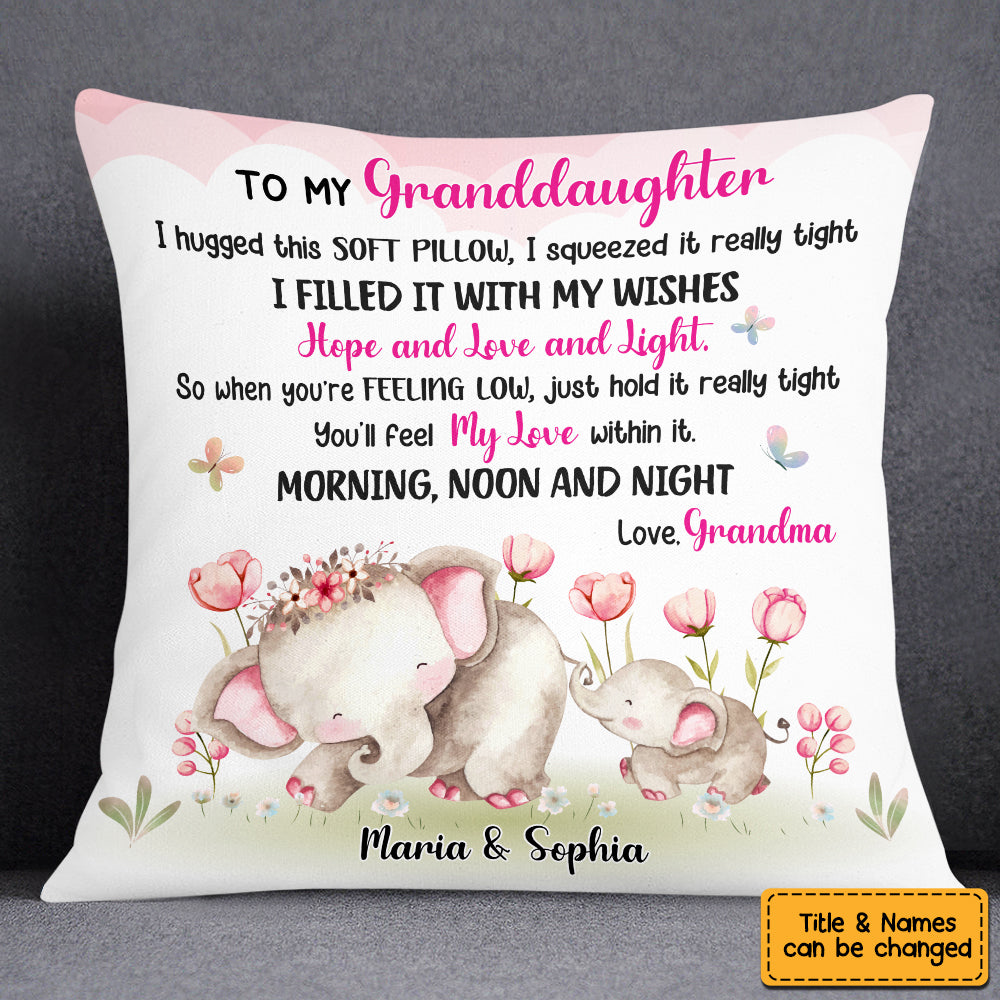 Personalized Grandma Granddaughter Elephant Pillow