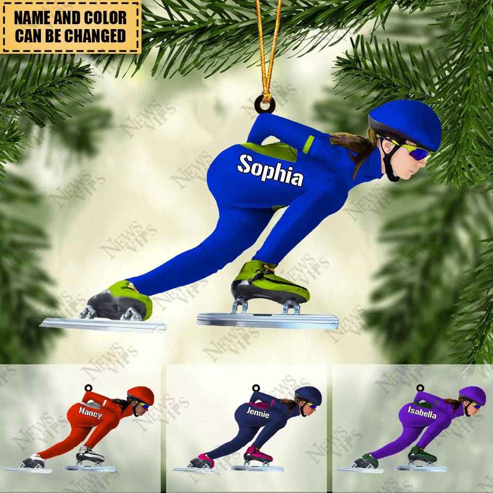 Personalized Short Track Speed Skater Arcylic Christmas Ornament For Skating Lovers