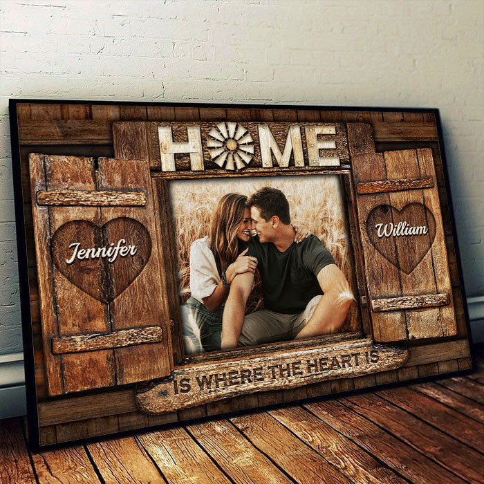 Home Is Where The Heart Is - Upload Image, Gift For Couples, Husband Wife - Personalized Horizontal Poster
