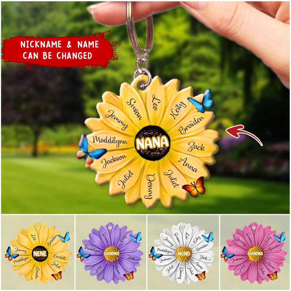 Personalized Mom, Grandma With Kids Name Flower Acrylic Keychain NLA28DEC21VA1