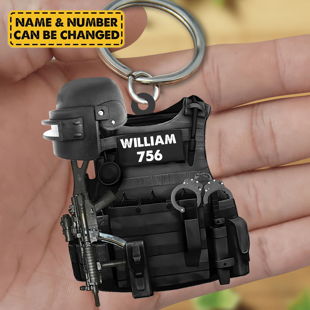 Police Bulletproof Gun - Personalized ARCYLIC KEYCHAIN Gift For Police