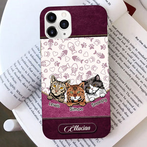 Leather Texture Cute Cat Kitten Pet Personalized Phone case Purrfect Gift for Cat Lovers