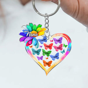 Colorful Rainbow Sunflower Grandma Auntie Mom Butterfly Kids Personalized Acrylic Keychain