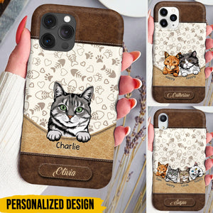 Leather Texture Cute Cat Kitten Pet Personalized Phone case Purrfect Gift for Cat Lovers