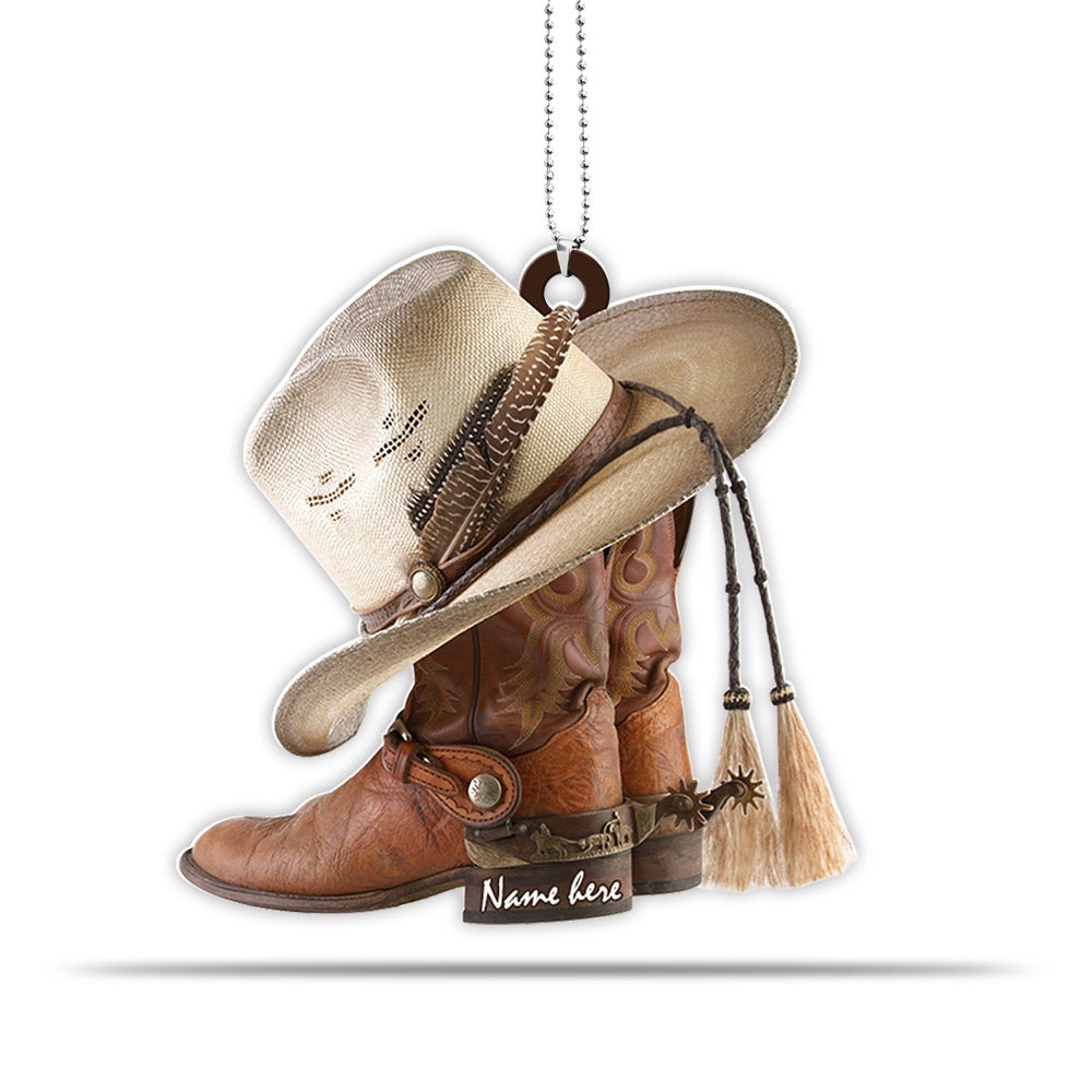 Personalized Boots And Hat Cowboy Flat Acrylic Keychain Or