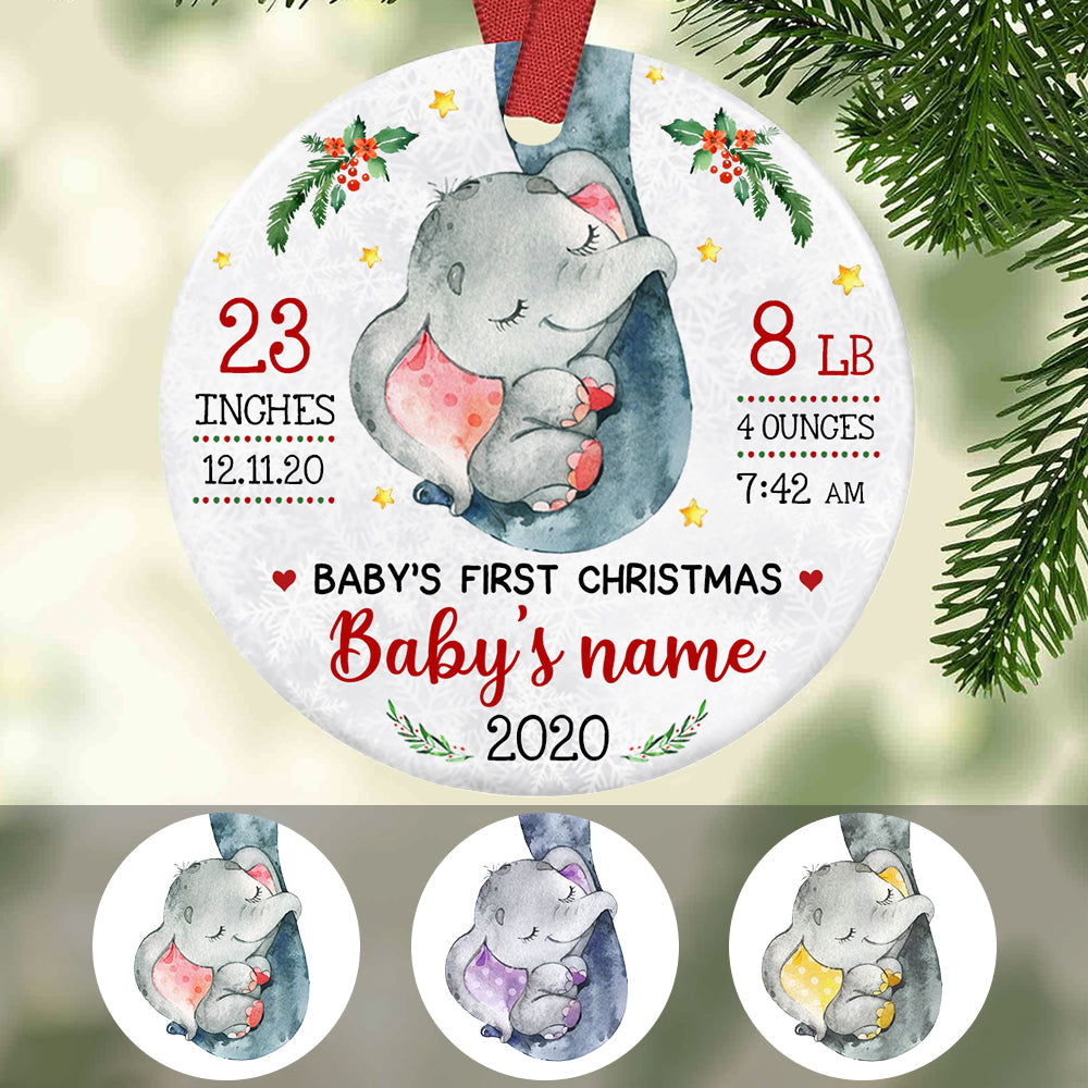 Elephant Baby First Christmas Circle Ornament