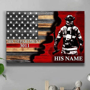 Half Thin Red Line Bunker Gear With Unit Number & Name, Personalized Firefighter Poster