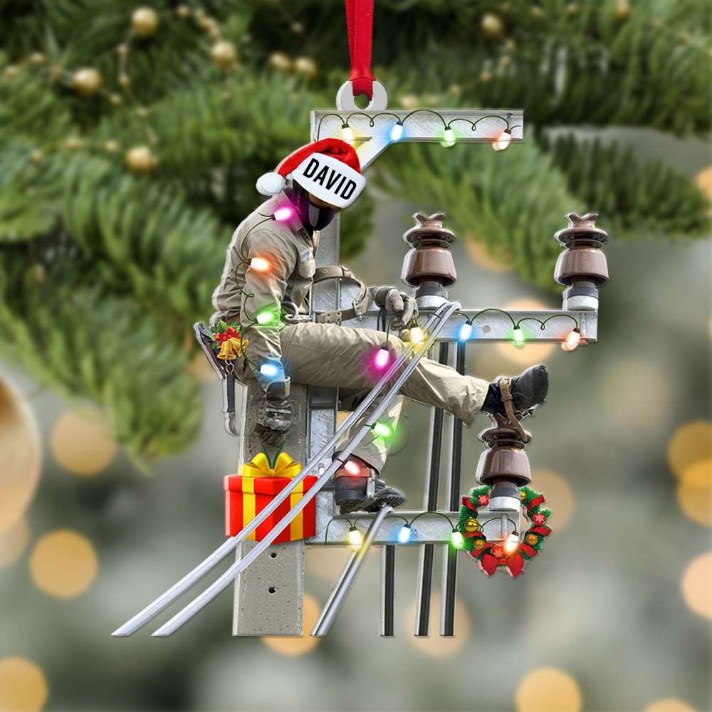 Lineman On Pole Christmas Custom Shape Ornament