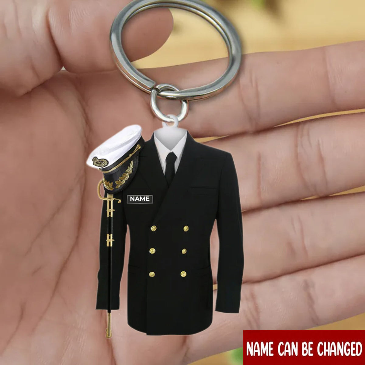 Navy Uniform Personalized Flat Keychain